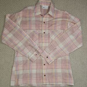 1970s Vintage Jeans Joint Men's Pink Plaid Button Down Shirt